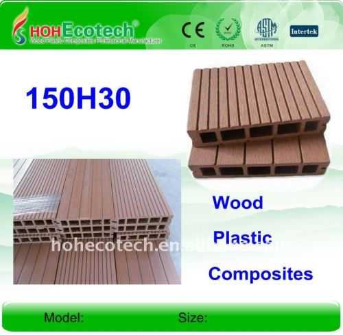 Wpc wood plastic composite decking/pisos 150*30mm ( ce, rohs, astm, iso 9001, iso 14001, intertek ) wpc decking composto