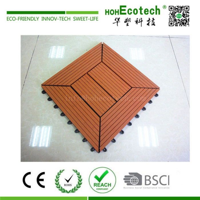 Interlocking wood plastic composite floor tile