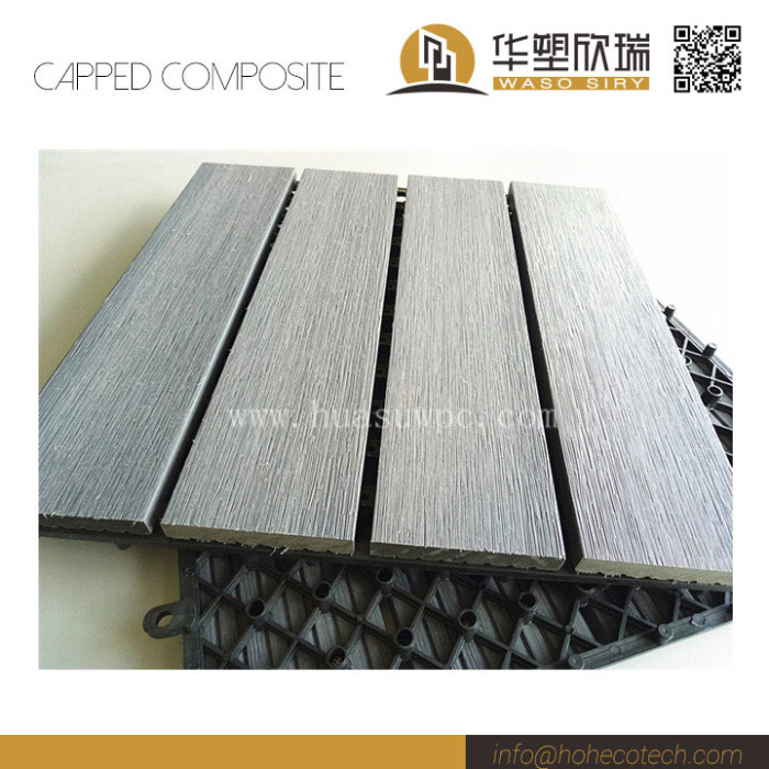Co-extrusion brushing surface wpc composite interlocking deck tile