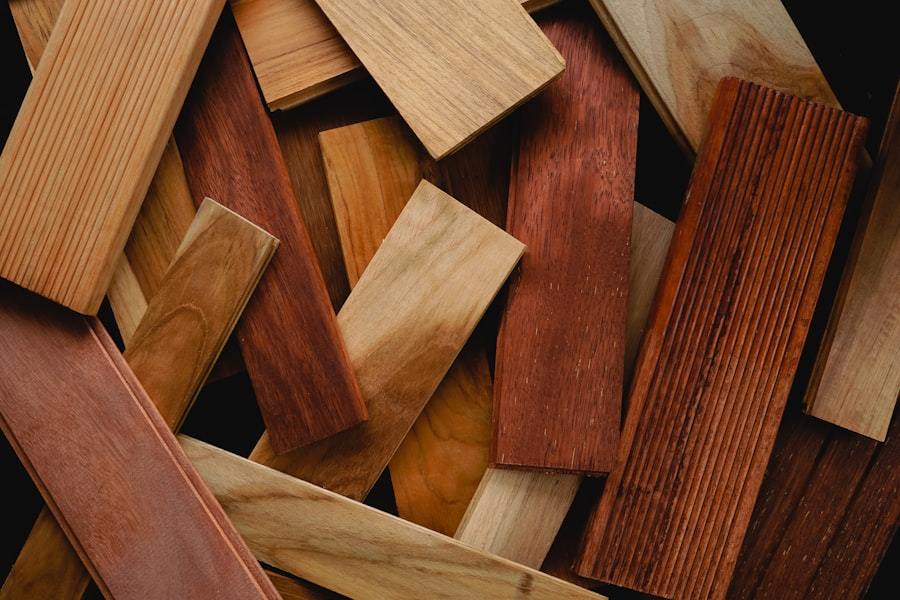 Wooden boards stacked on a table