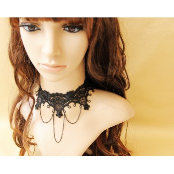Vintage style sexy black lace necklace with alloy chain