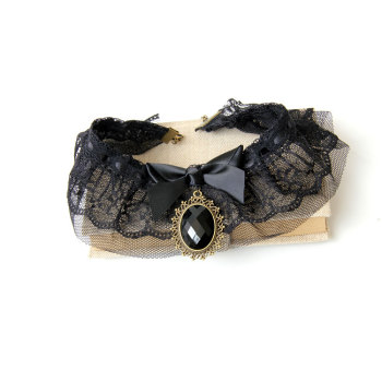 Newest popular hand-made black lace+pendant necklace