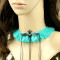 Fashion and popular wool necklace with metal chain and artificial leather