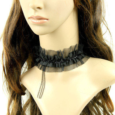 Best design sexy ladies black lace collar chain necklace