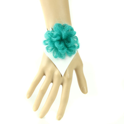 Big Green Woolen Flower White Leather Bracelet with competitive price