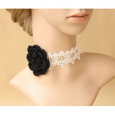 White lace and wool flower choker necklace wholesale