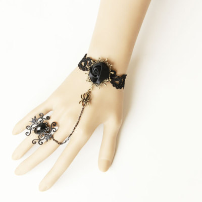 Halloween Accessory Blace Spider Ring Black Rose Bracelet for costume party