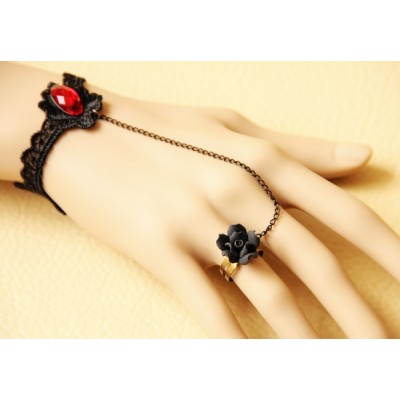 Fashion Vintage Bracelet link with Black Flower Ring for Cosplay Party Dress