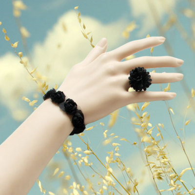 Fashion Accessory Black Lace Flower Bracelet From Wholesale
