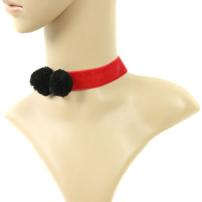 Red velvet strip collar short choker necklace