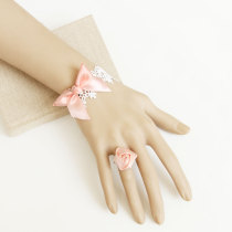 White Lace Bracelet With Pink Vara Bow For Bride Accessory