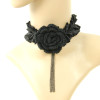 Personalized black wool flower and lace choker necklace