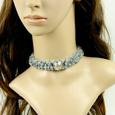 New Arrival!Grey wool with arcylic buckle necklace