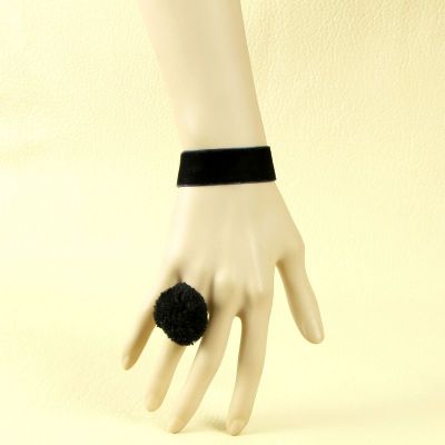 Black Woolen Bracelet and Black Ball Design Ring