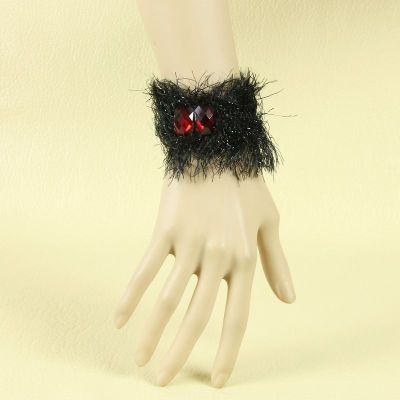 Gothic Red Resin Diamond Black Lace Bracelet For Evening Party