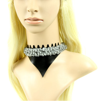 Sexy ladies short artificial leather wool necklace