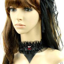 Charming black sexy lace with artificial leather necklace