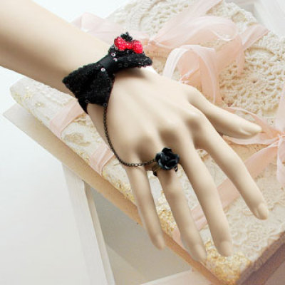 Lace Butterful Bracelet Link with Black Rose Ring