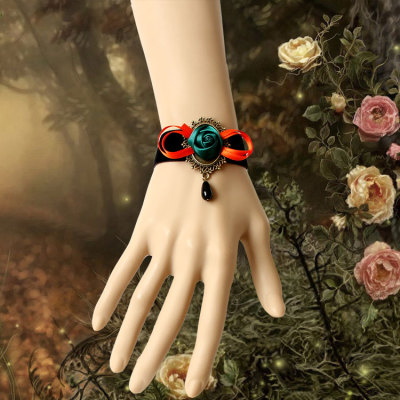 Promotion Rose Butterfly Decoration Black Woolen Bracelet