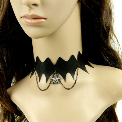Punk style black artificial leather skull necklace