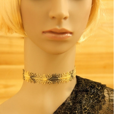 France vintage gold lace short choker necklace