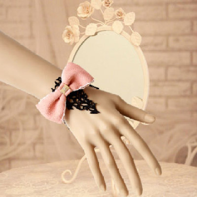 Gothic Pink Butterfly Black Lace Bracelet