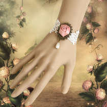 Valentine's Gift White Vintage Lace Bracelet With Pink Rose