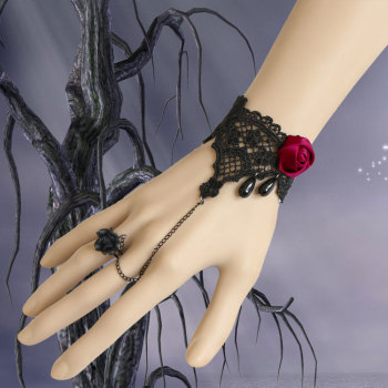 Black Lace Red Rose Decoration Bracelet for Ladies' Party