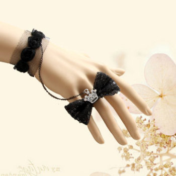 2012 New Design Imperial Crown Black Bow Ring Black Lace Wristband