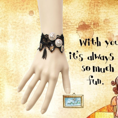 2012 Popular Black Lace Wristband Hand-made Bracelet