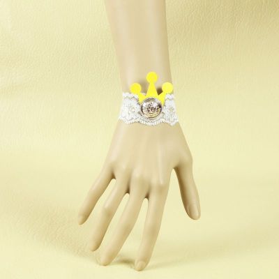 Cute White Lace Bracelet with Imperial Crown