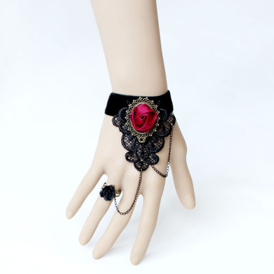 Black Lace Bracelet Gothic Style Bangles connected with Ring