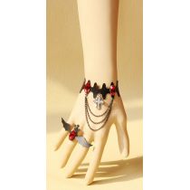 Black artifical leather bracelet with bat pattern ring sets