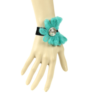 Big Green Woolen Bracelet with Black Wristband for sale