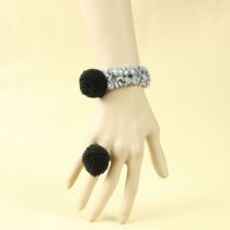 Grey woollen bracelet with ring sets new year's gift