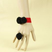Red velvet strip with lovely black ball decoration bracelet