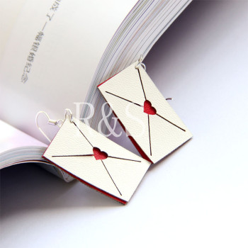 White Envelop with Red Heart Design Handmade earrings for women