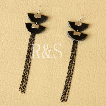 Sexy long fringe earrings black artificial leather material