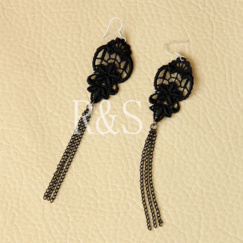 Black lace Tassels Long Design Earrings For Sale