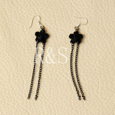 Europe and America Fashion Vintage Design Black Lace Drop Earrings