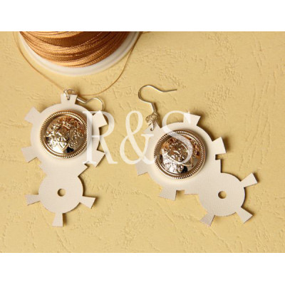 White leather and acrylic buckle earrings pendant