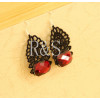Elegant women black lace and red resin diamond earrings