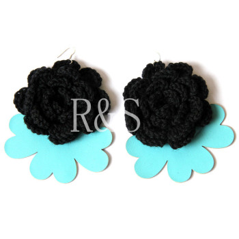 Original Design Super Size Black Flowers Earrings
