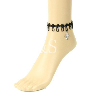 Gothic black lace cross pendant fashion ankle bracelet