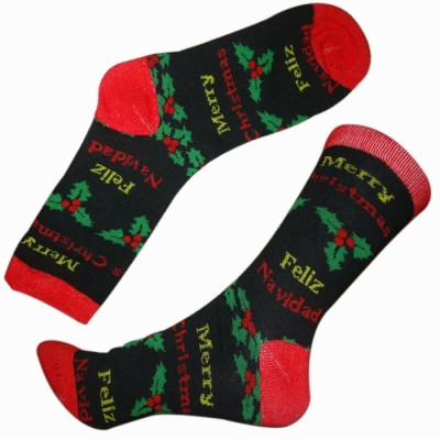 Red &black color cotton knitted christmas socks