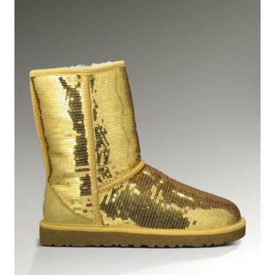 Womens Classic Short Sparkles Boot Snowing Boot-Gold