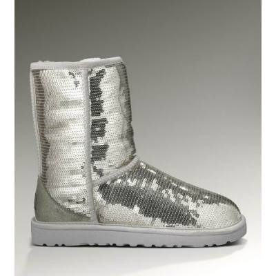 Womens Classic Short Sparkles  Snowing Boot-Silvery