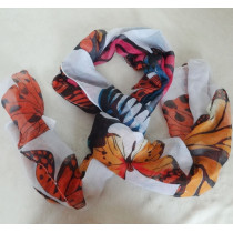 Lady's Thin Scarf With Big Butterfly Print Pattern
