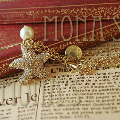 Free Shipping Star fish And Drop Pendant Necklace