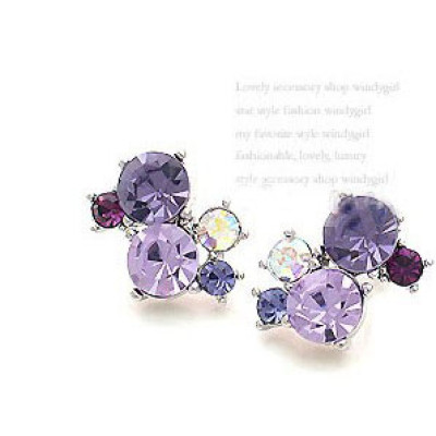 Purple Earrings With Rhinestones